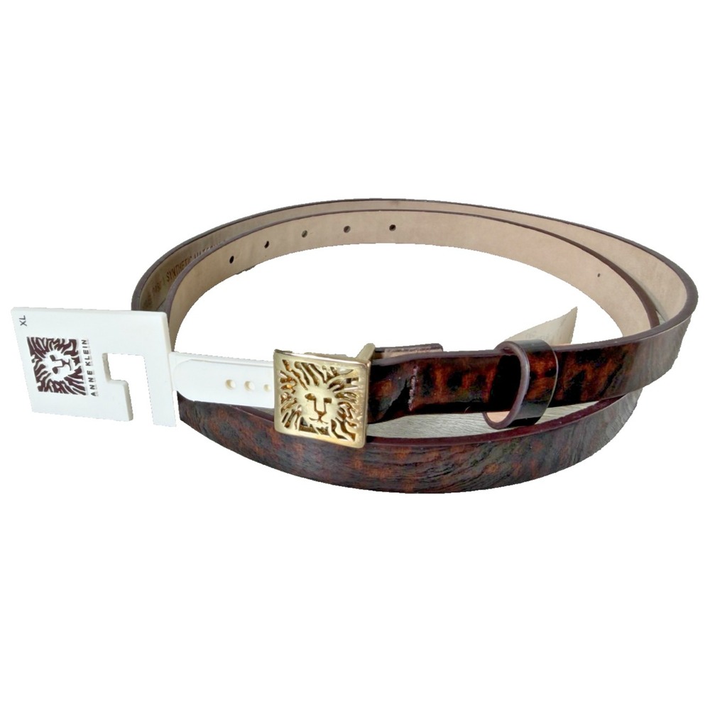 Anne Klein Brown Belt Leo XL Gold Lion Faux Tortoise Shell Print 1045013 46" NEW